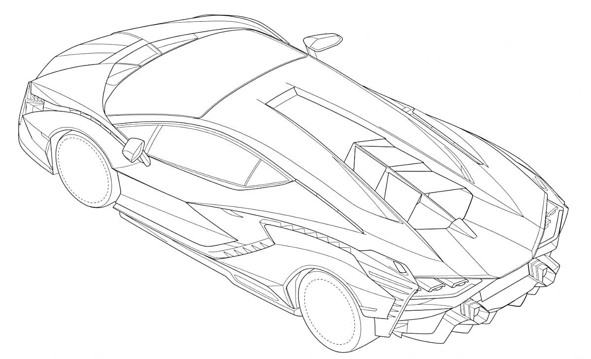 На раскраске изображено: Ламборгини, Спортивный автомобиль, Автомобильный дизайн