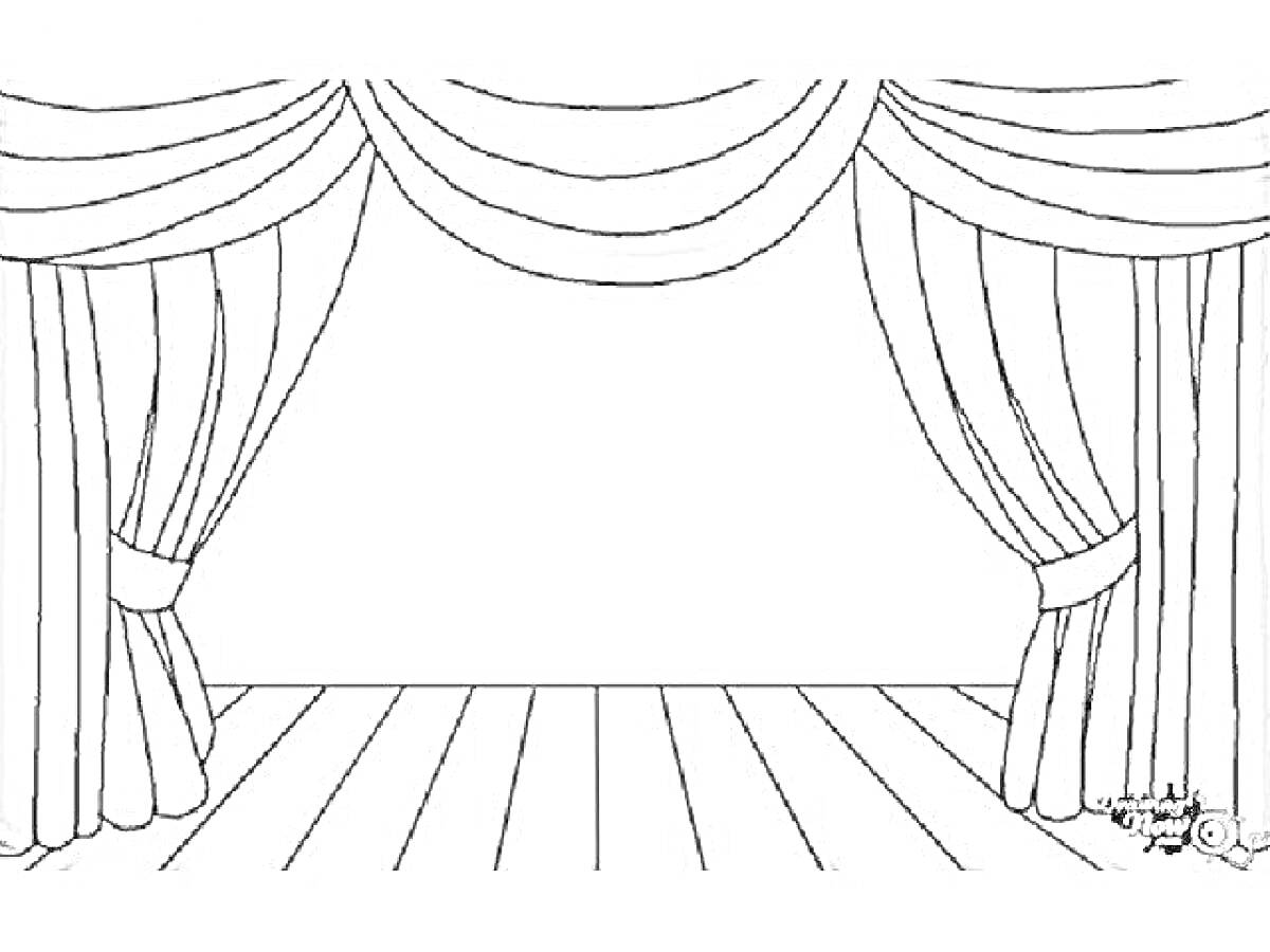 Раскраска Закулисье со сценой и занавесом