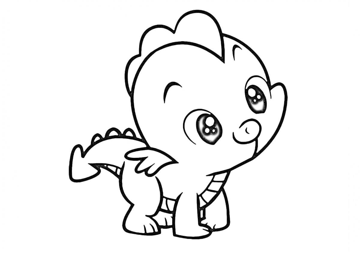 Раскраска Маленький милый дракончик с большими глазами и крылышками
