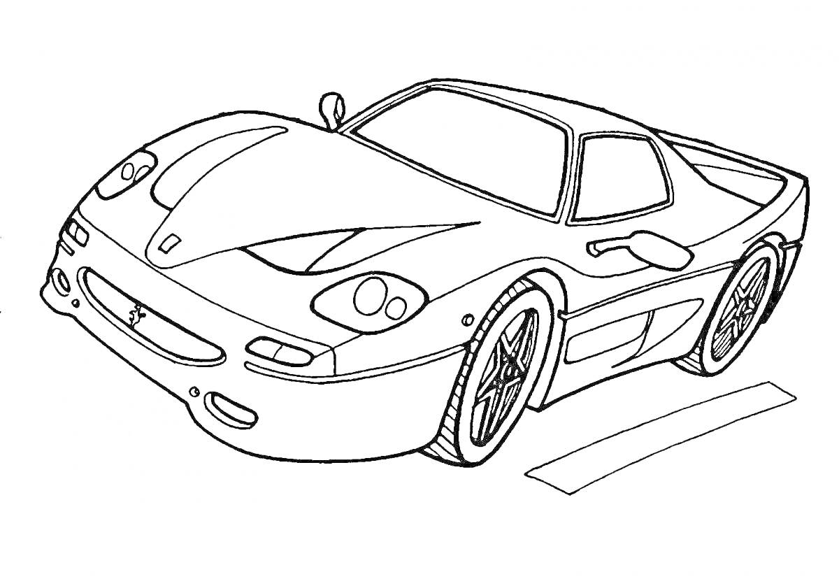 На раскраске изображено: Феррари, Спортивный автомобиль, Транспорт, Авто