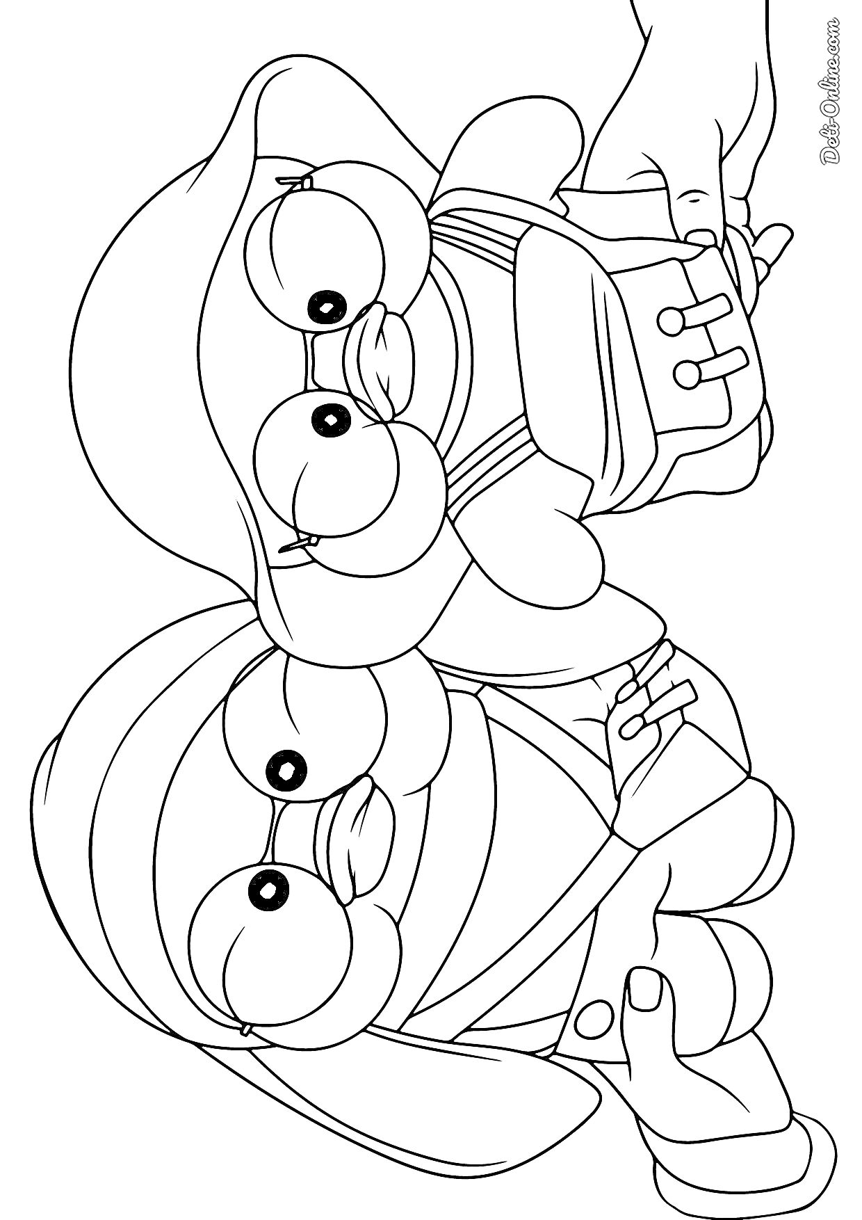 Раскраска Раскраска с уточками Лалафанфан в шляпе и с рюкзаками
