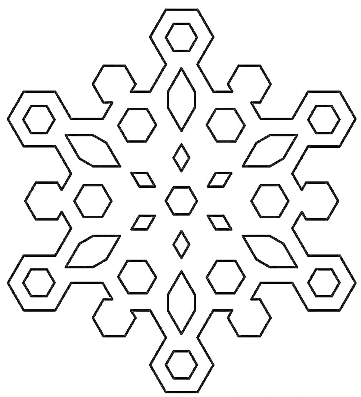 На раскраске изображено: Шестиугольники, Ромбы, Зима