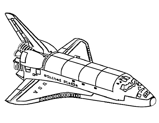 Космический шаттл со взлетно-посадочными крыльями, реактивными двигателями, панелями корпуса и окнами в кабине