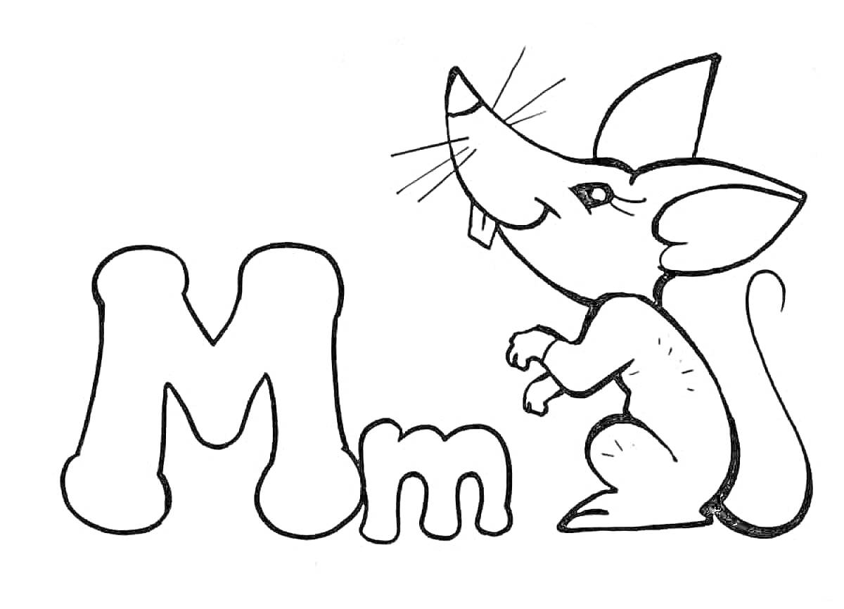 На раскраске изображено: Мышь, Алфавит, Для детей, Буква М