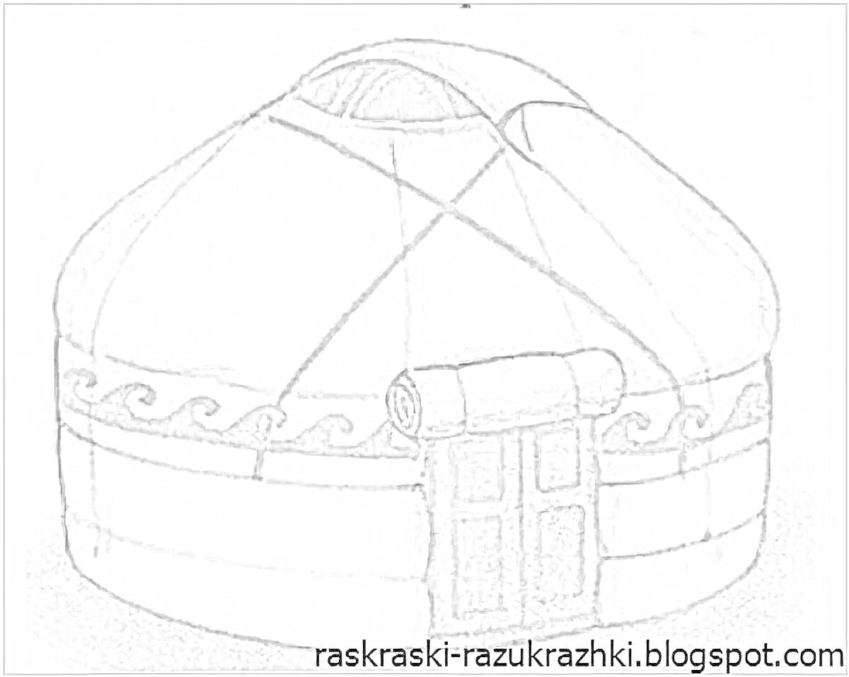 На раскраске изображено: Киіз үй, Юрта, Традиционное жилище, Казахская культура, Кочевники, Народное искусство, Архитектура, Этнография