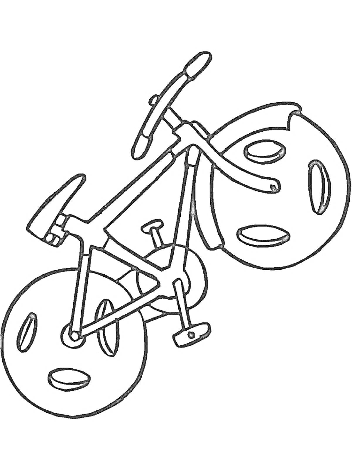 На раскраске изображено: Велосипед, Спорт, Транспорт, Колеса, Педали, Игрушки