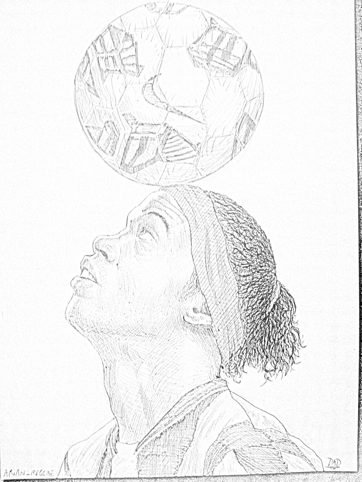 На раскраске изображено: Футболист, Жонглирование, Футбольный мяч, Повязка на голове, Спортивная одежда, Искусство, Портрет