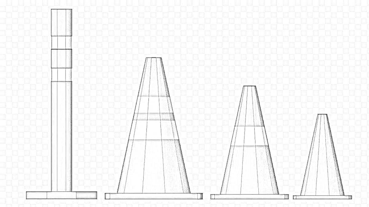 Раскраска Дорожные конусы и столб с полосами на прозрачном фоне