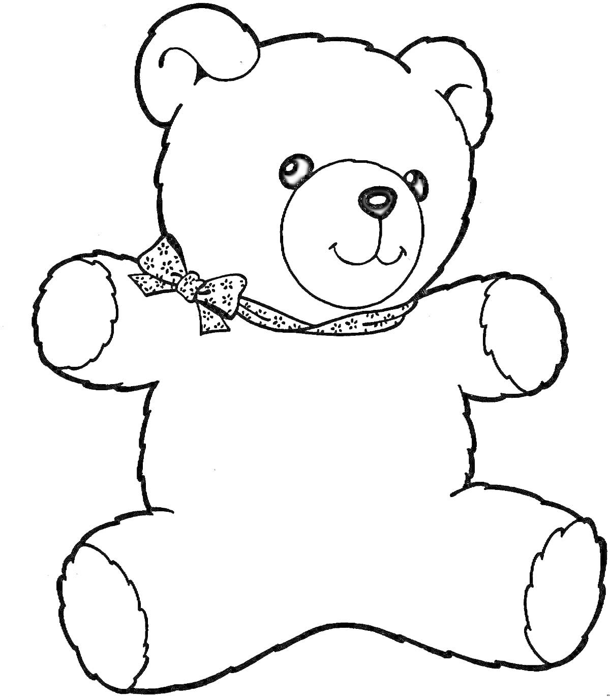 На раскраске изображено: Медведь, Для малышей, Животные, Бант, Милые, Мягкие игрушки