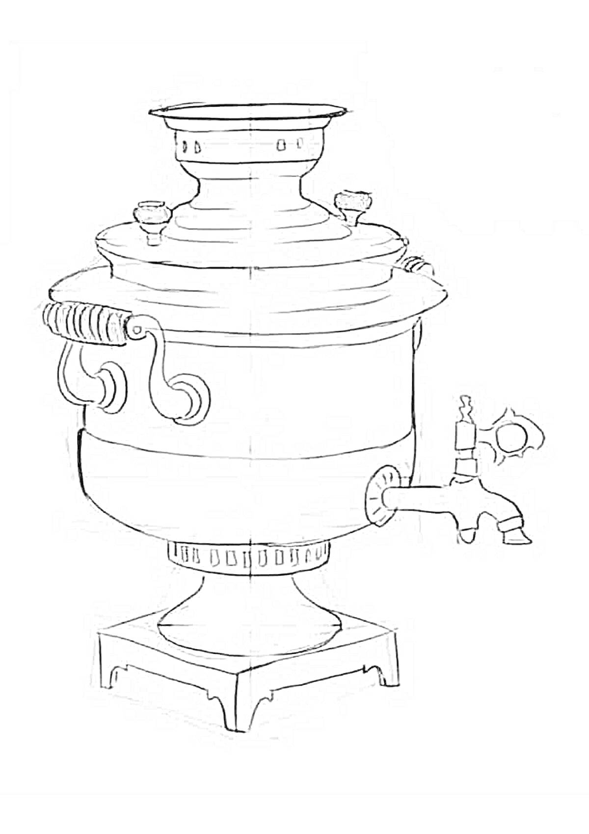 Раскраска Самовар с ручками и носиком для наливания