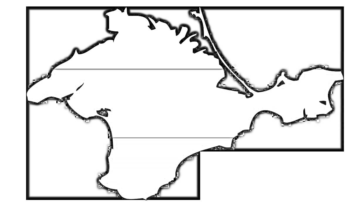 Раскраска Контурная карта Республики Крым, разделенная на три части