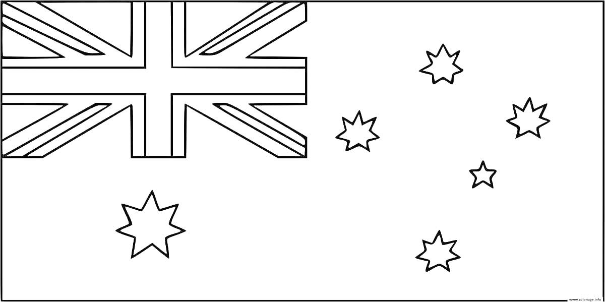 Раскраска флага Австралии с юнион джеком и шестью звездами