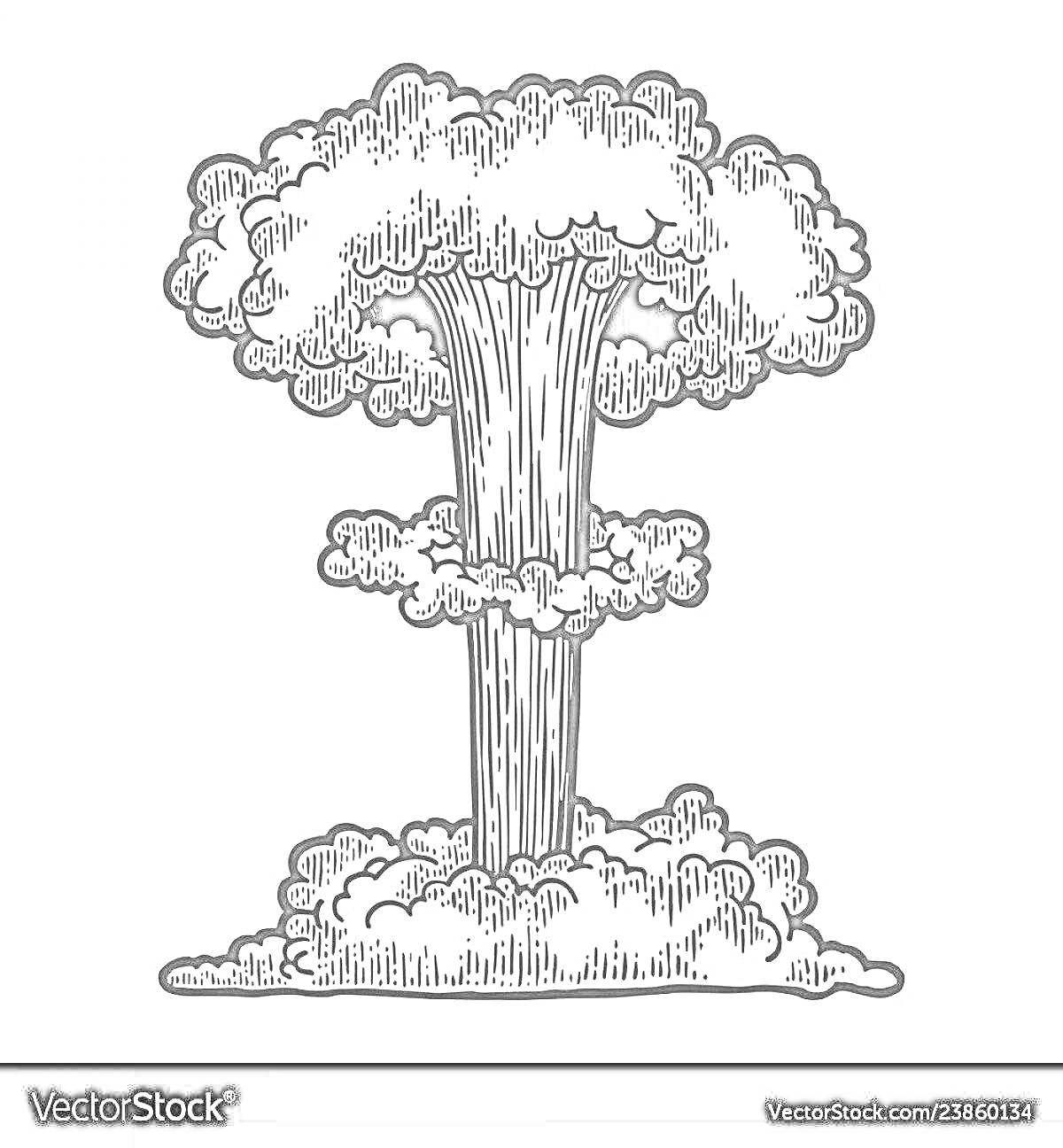 На раскраске изображено: Ядерный взрыв, Грибовидное облако, Взрыв, Контурные рисунки