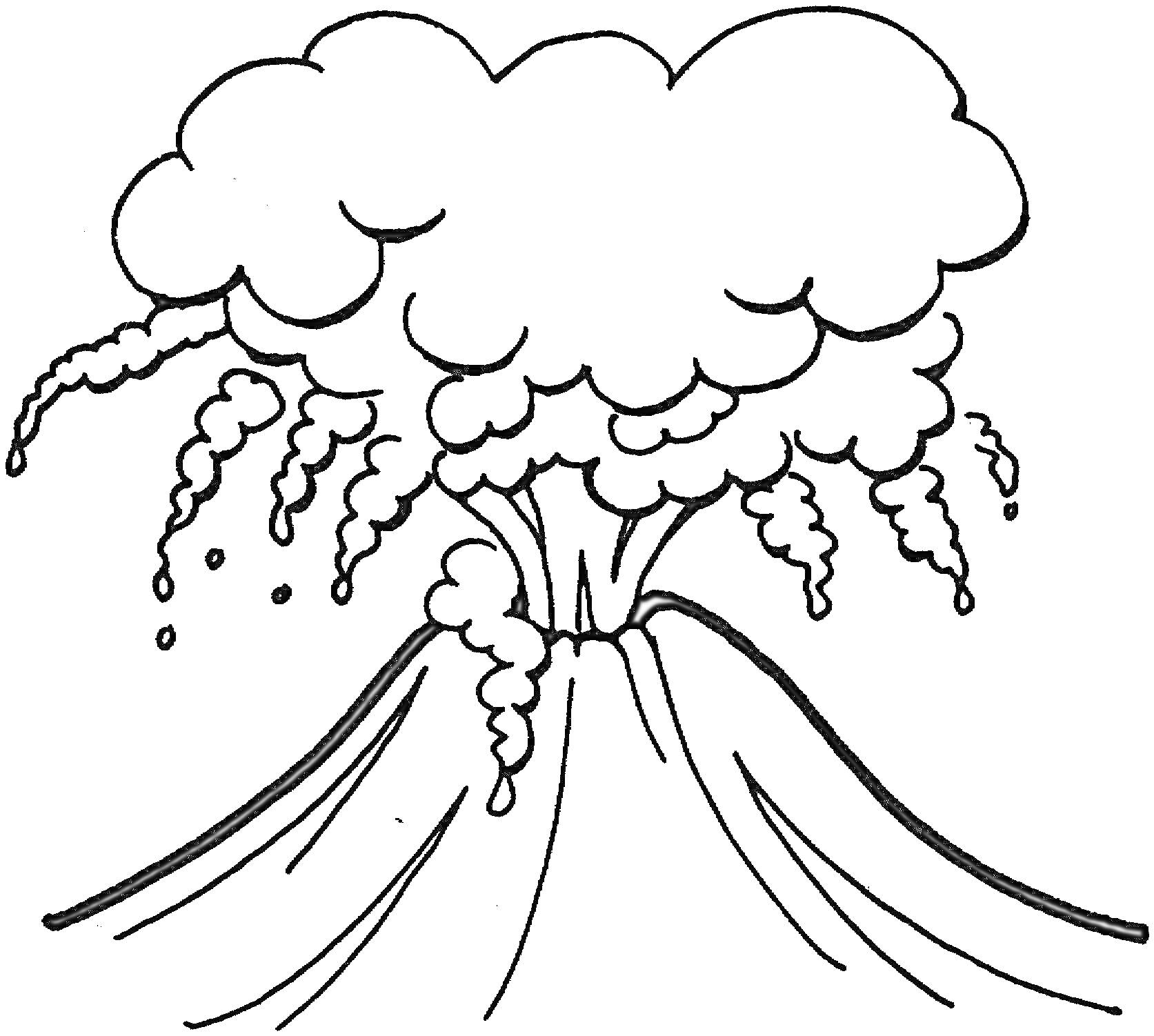 Раскраска Вулкан с извержением и облаком дыма