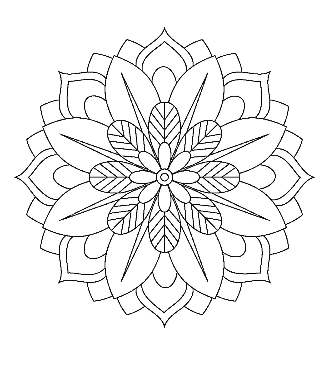 Раскраска Мандала с цветочным узором и лепестками