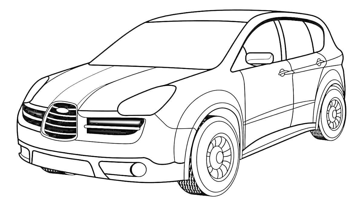 На раскраске изображено: Subaru, Без цвета, Внедорожник