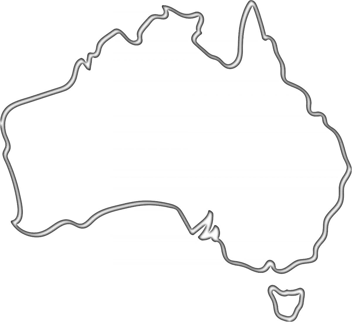 На раскраске изображено: Австралия, Карта, География, Остров