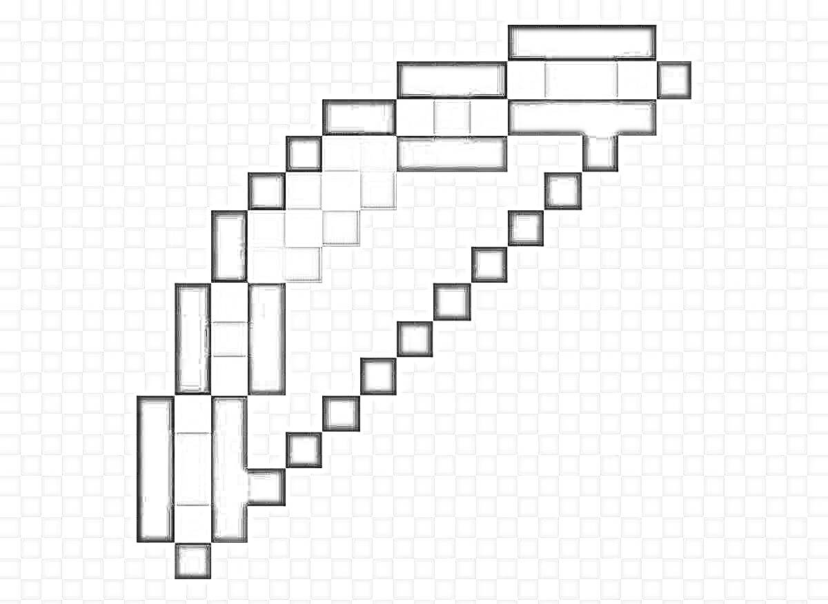 На раскраске изображено: Майнкрафт, Лук, Пиксель-арт, Градации серого, Прозрачный фон