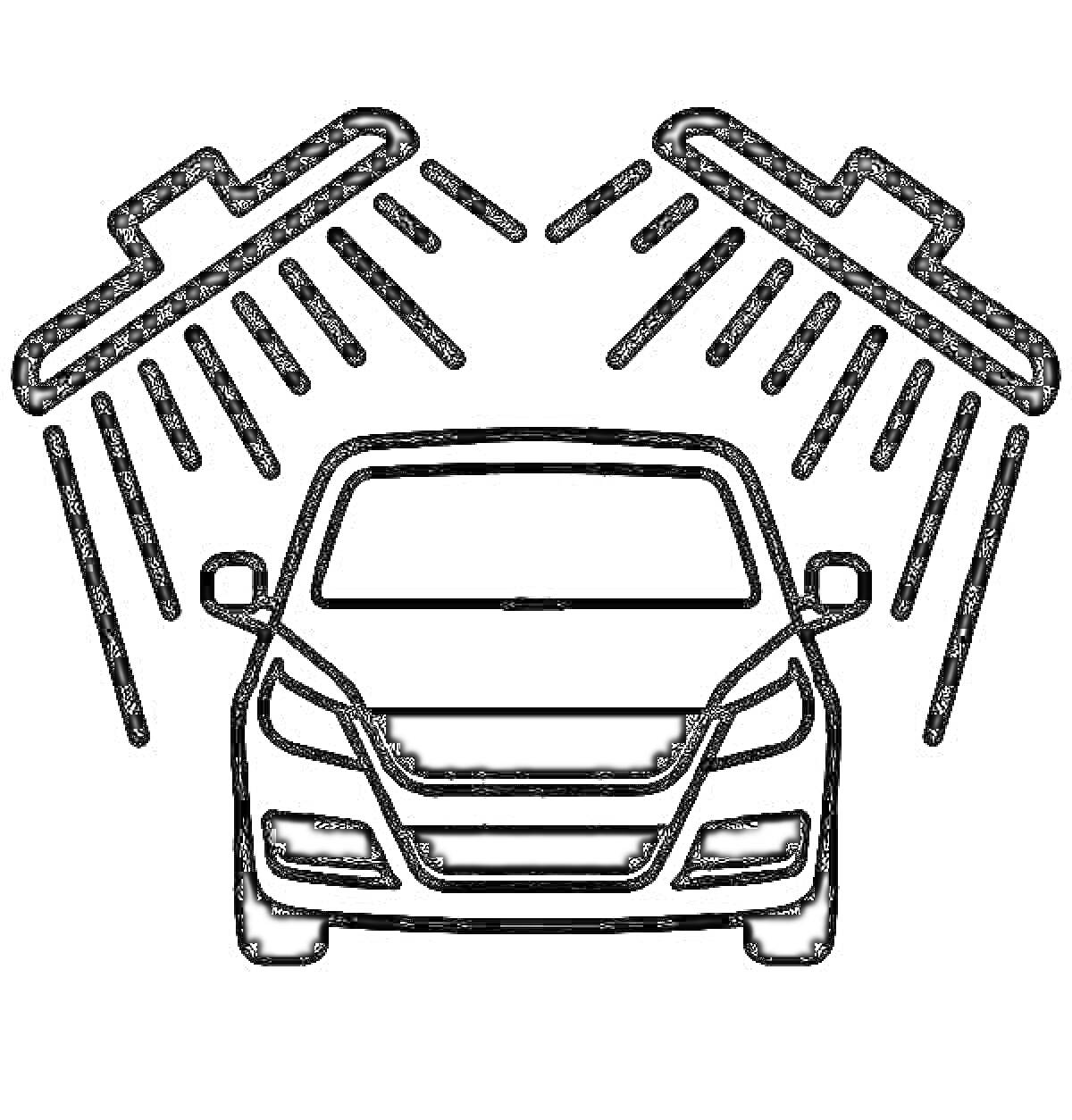 Раскраска Автомобиль на мойке под двумя душевыми головками