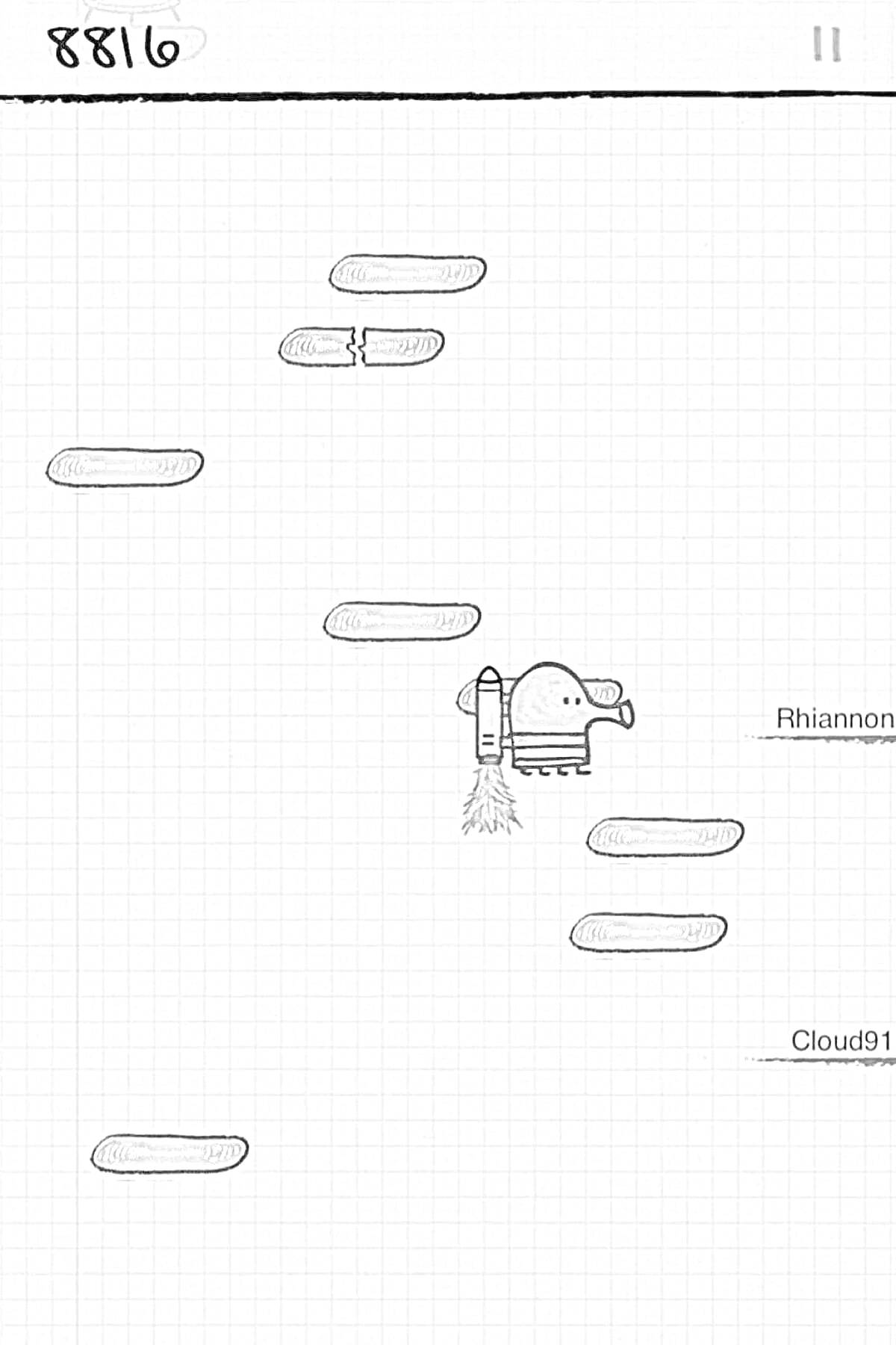 На раскраске изображено: Doodle Jump, Игра, Реактивный ранец, Платформы