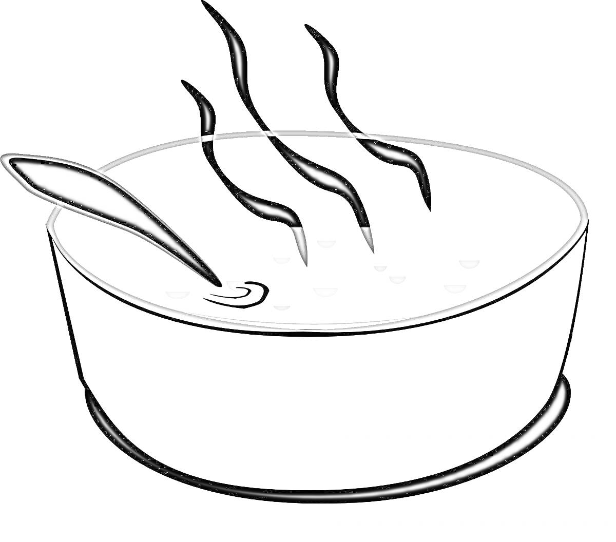 Раскраска Чаша супа с ложкой и паром