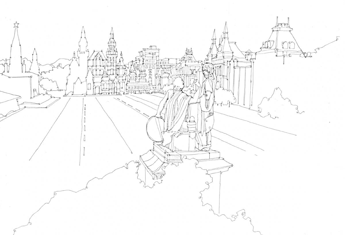 На раскраске изображено: Красная площадь, Москва, Кремль, Архитектура, Исторические здания, Достопримечательности, Россия