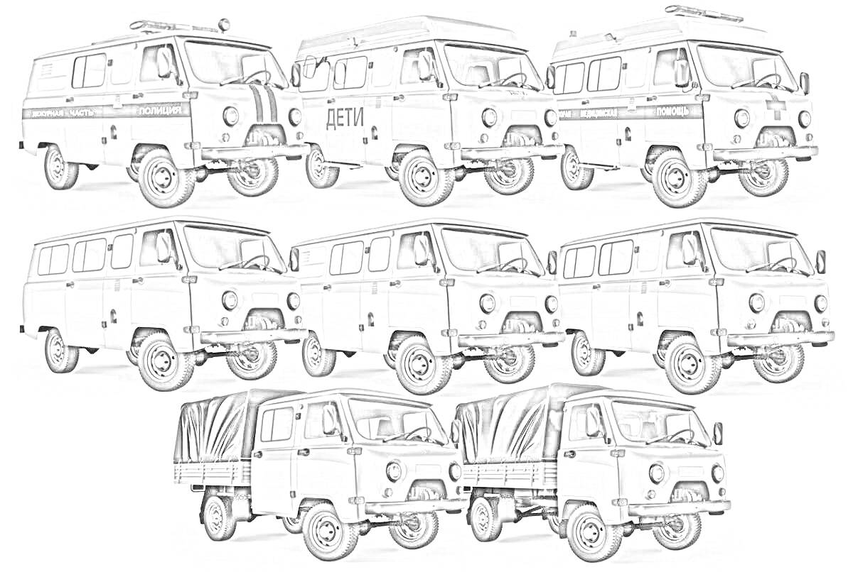 На раскраске изображено: Буханка, Транспорт, Внедорожник, Фургон, Техника, Авто, Грузовая машина