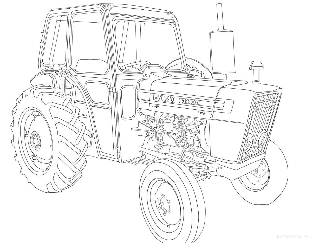 Раскраска Трактор МТЗ с кабиной и крупными колесами