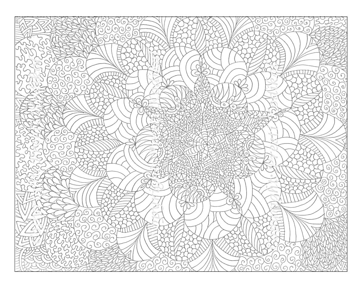 Раскраска абстрактный цветочный узор с множеством деталей и завитков