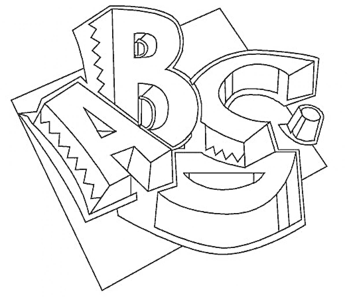 На раскраске изображено: Алфавит, Буквы, Объемные буквы, Обучение, Для детей