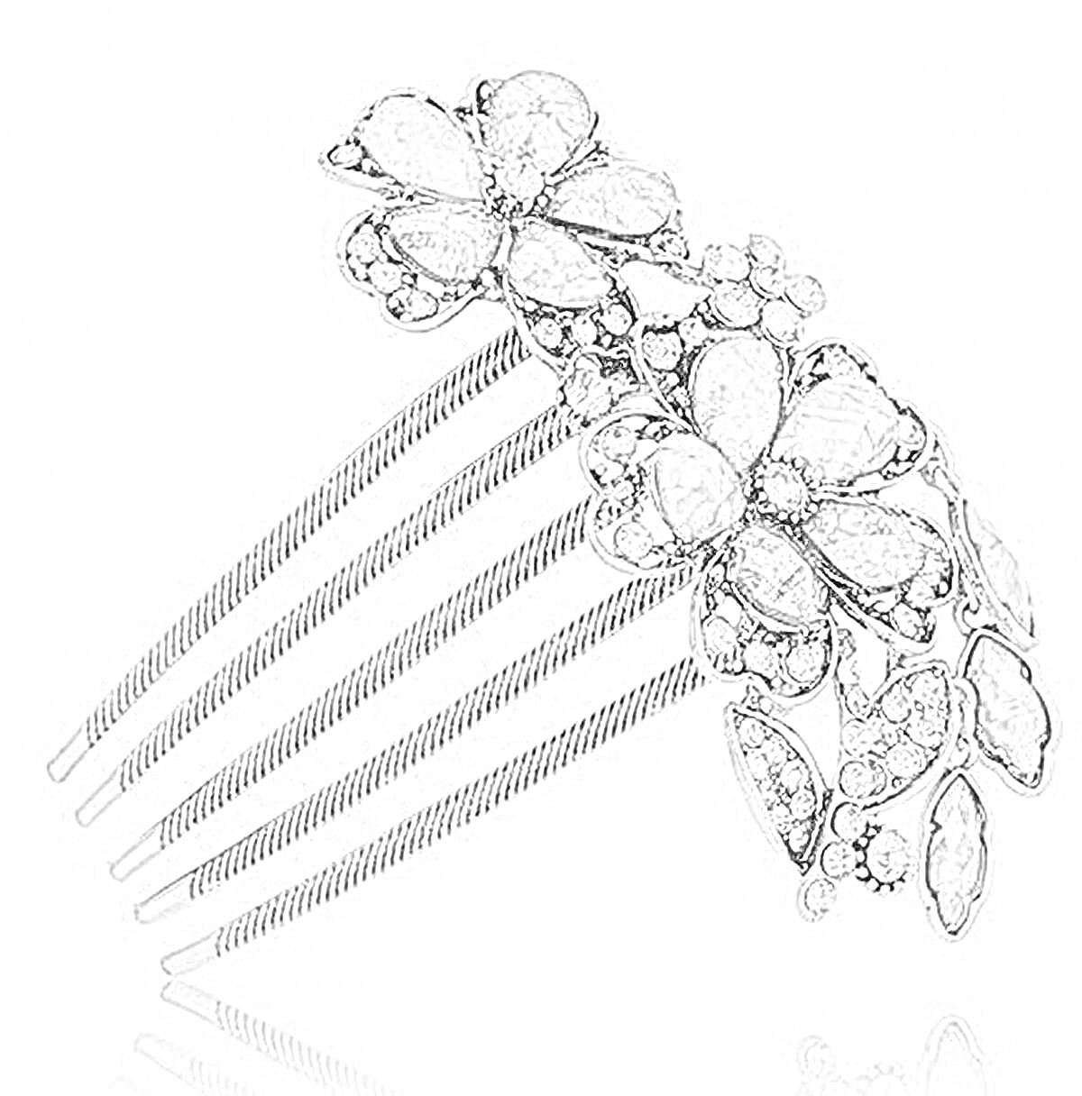 Раскраска заколка гребень с цветочными элементами и украшениями