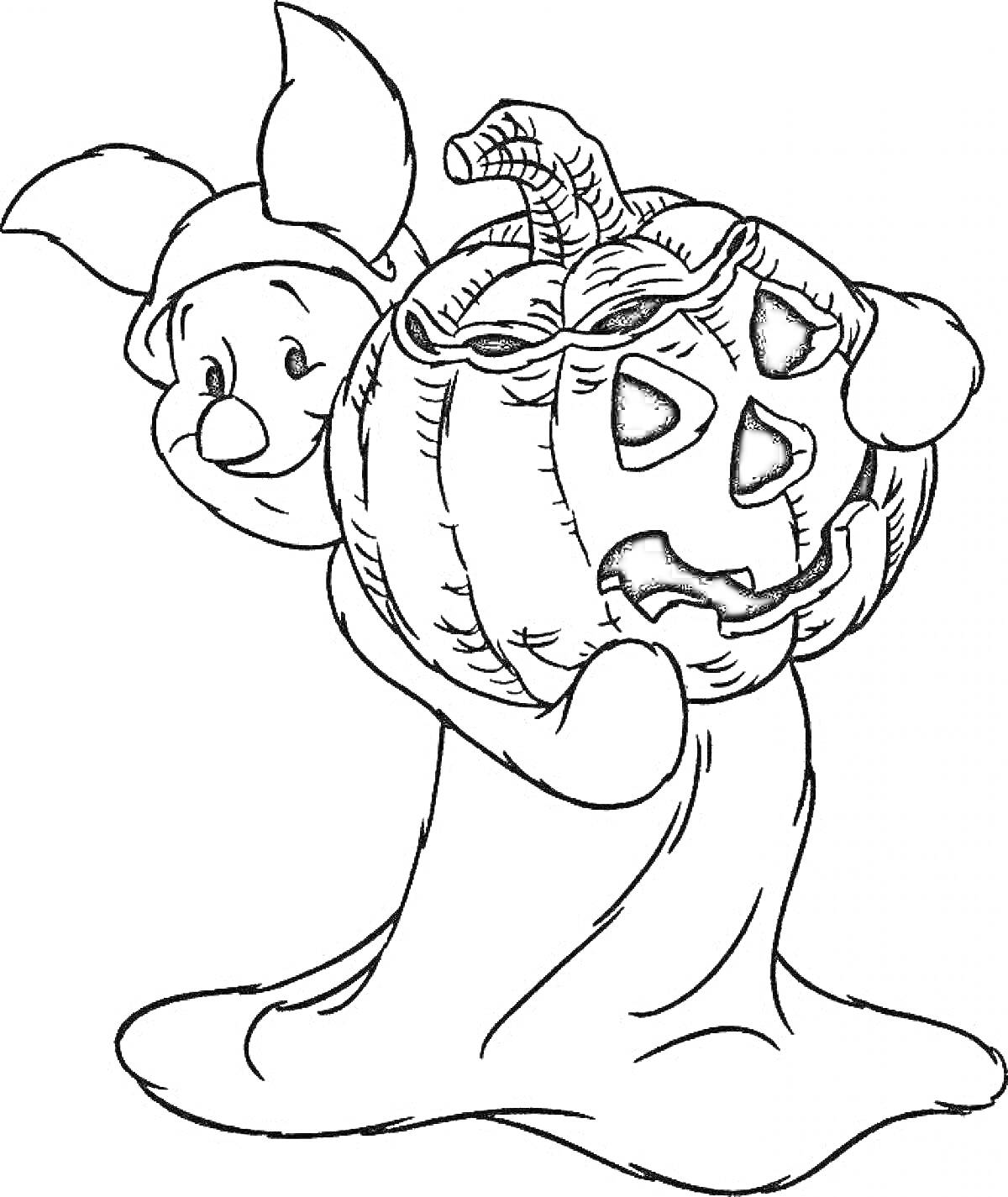 Раскраска Персонаж в костюме привидения с тыквой на Хэллоуин