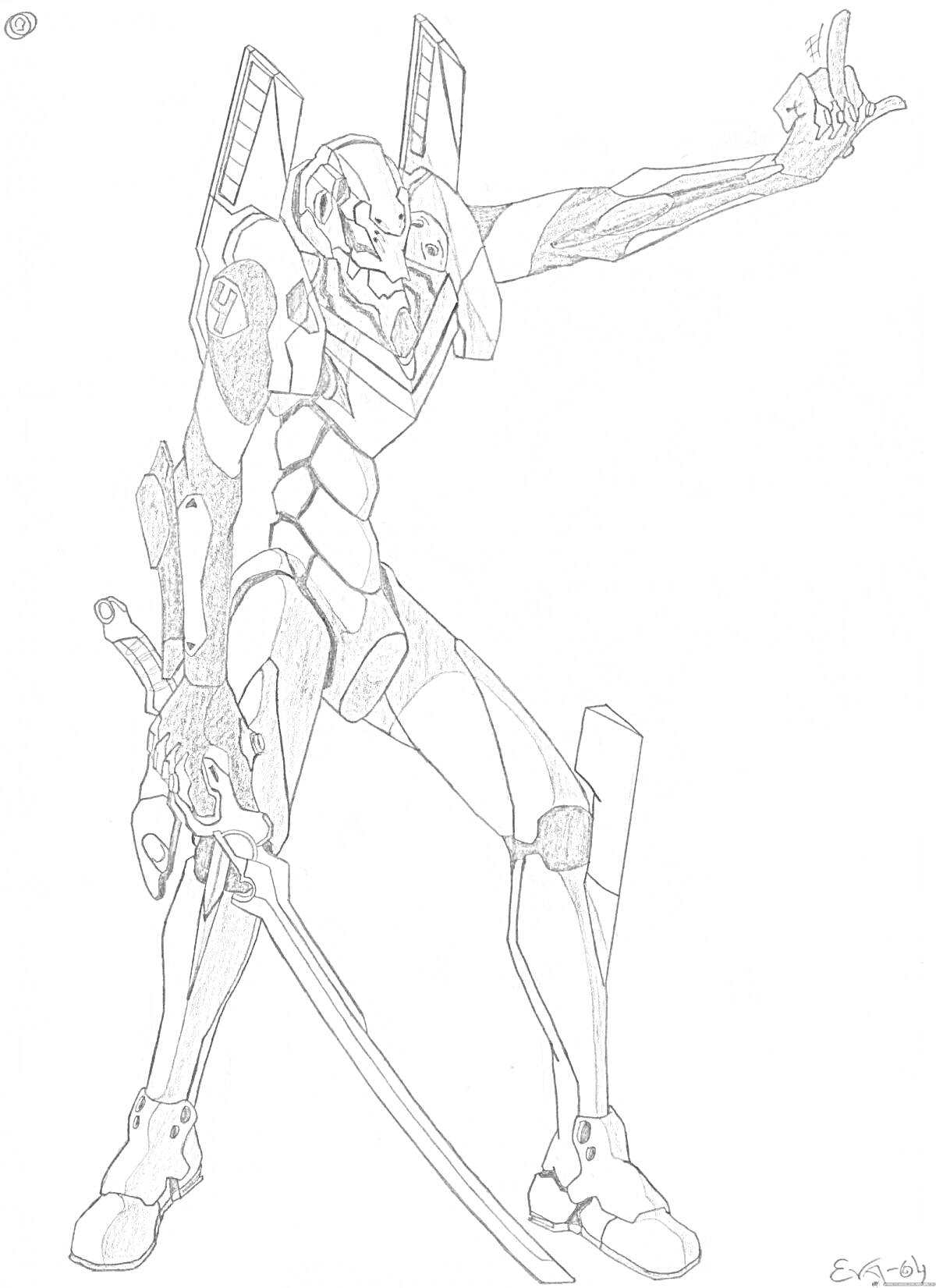 Раскраска Ева 01 с мечом и поднятой рукой