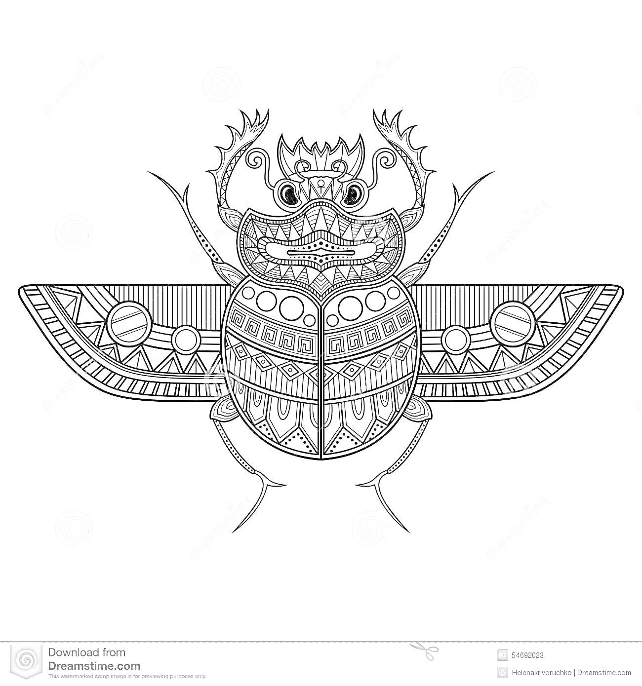 Раскраска Скарабей с фантазийными крыльями, центральной инкрустацией и декоративными элементами