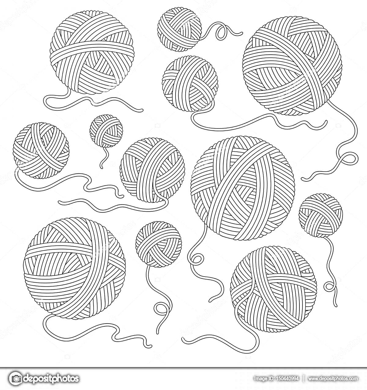 Раскраска Клубки ниток с хвостиками