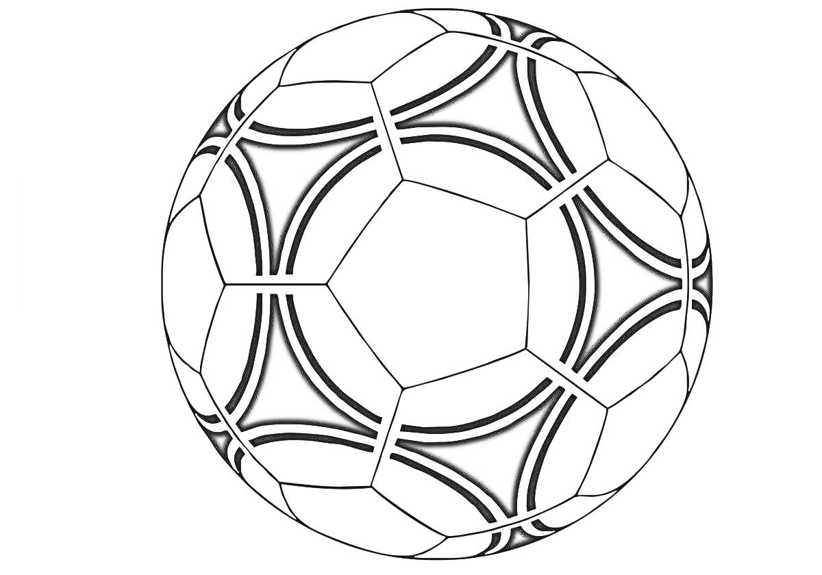 На раскраске изображено: Футбольный мяч, Орнамент, Спорт, Геометрические узоры, Мячи