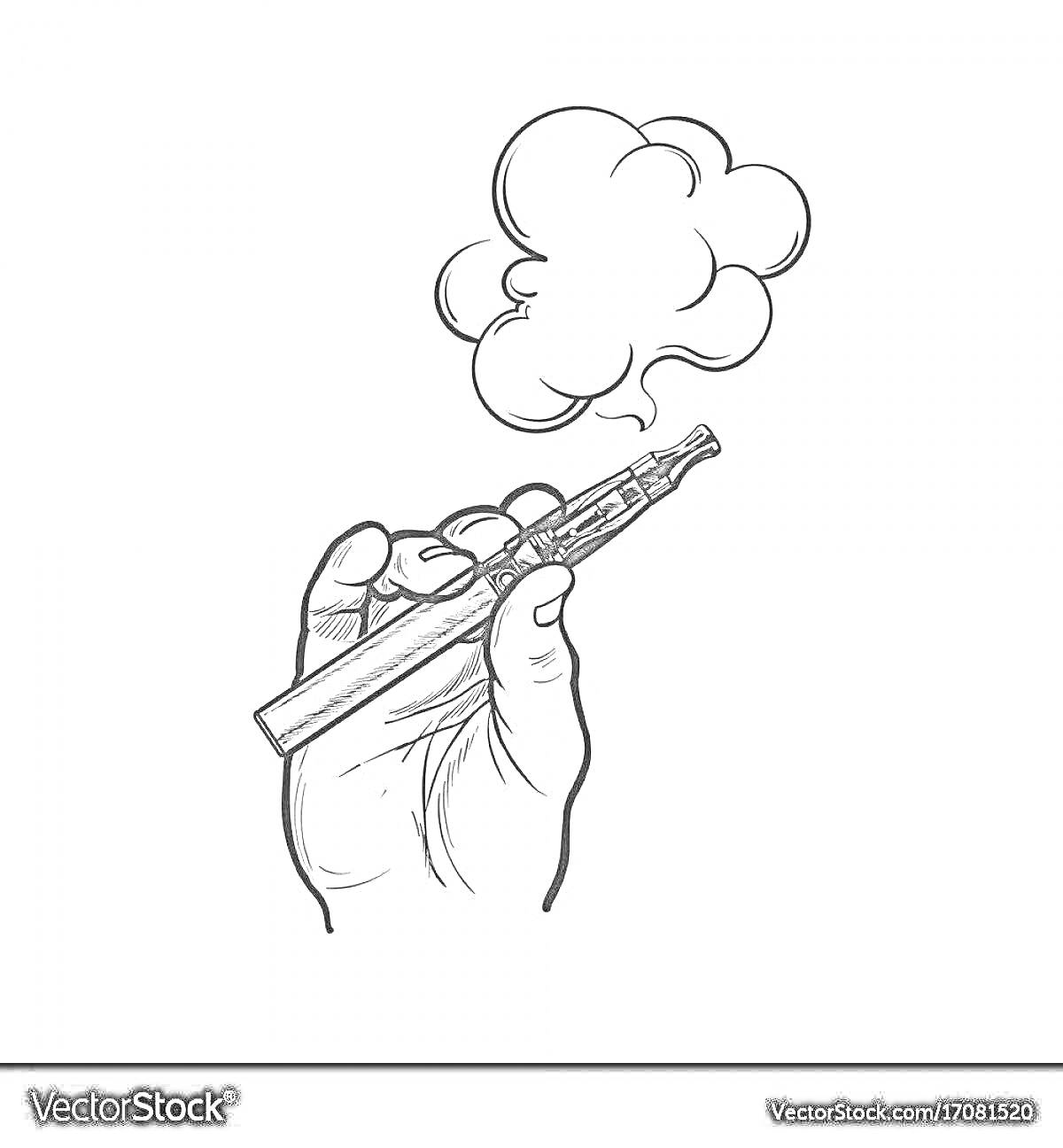 На раскраске изображено: Рука, Вейп, Облако дыма, Курение, Пар, Электронная сигарета