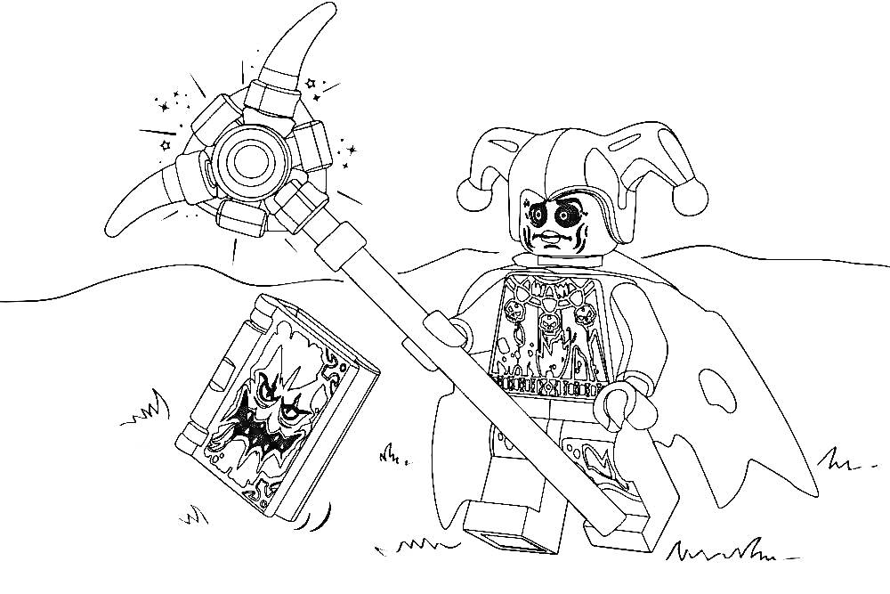 Лего Нексо Найтс - фигурка в костюме шута с жезлом и книгой.