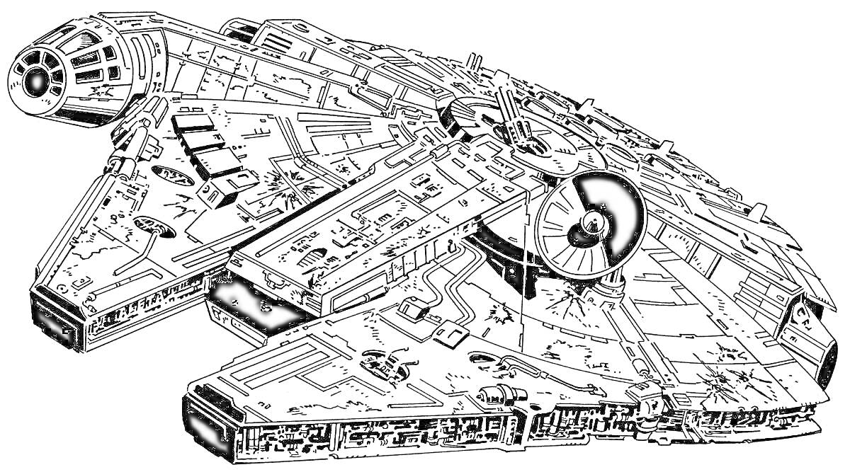 На раскраске изображено: Звездные Войны, Космический корабль, Детали, Кабина водителя