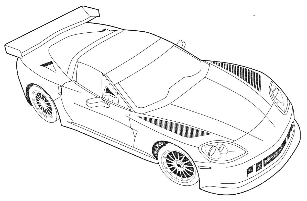 Раскраска Шевроле Корвет с задним спойлером и боковыми вентиляционными отверстиями