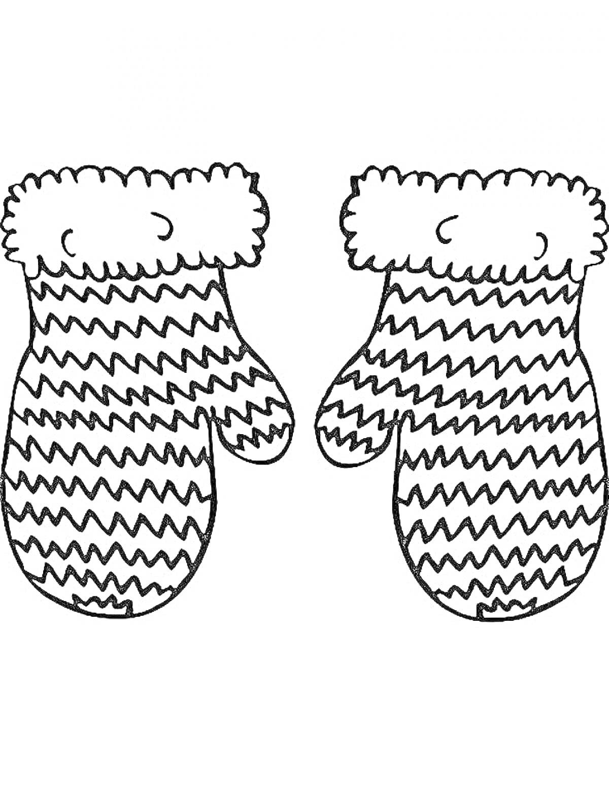Детские рукавички с волнистыми узорами и меховыми манжетами
