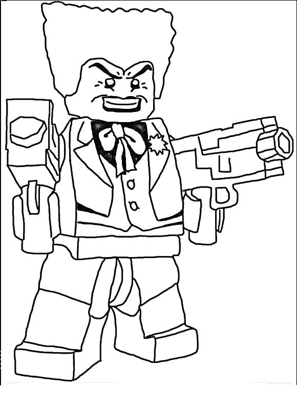 Раскраска LEGO фигурка с пушками и значком на костюме