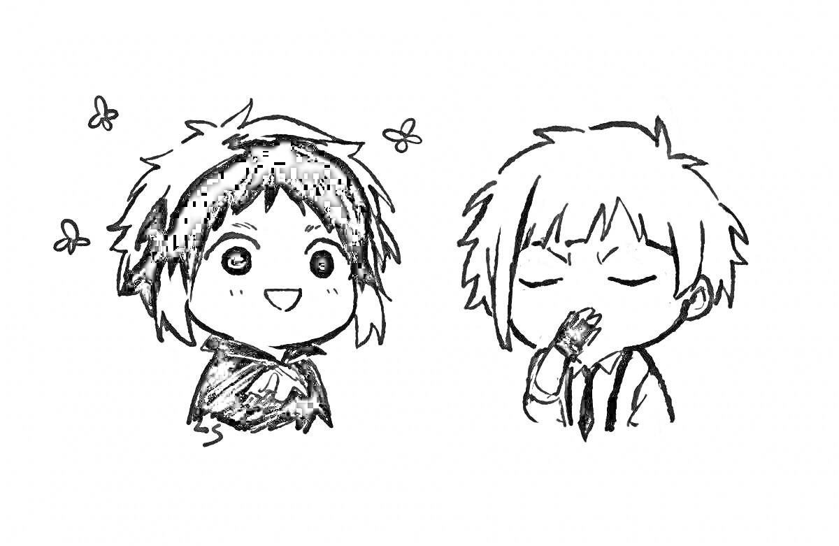 На раскраске изображено: Чиби, Улыбка, Рука, Аниме, Манга