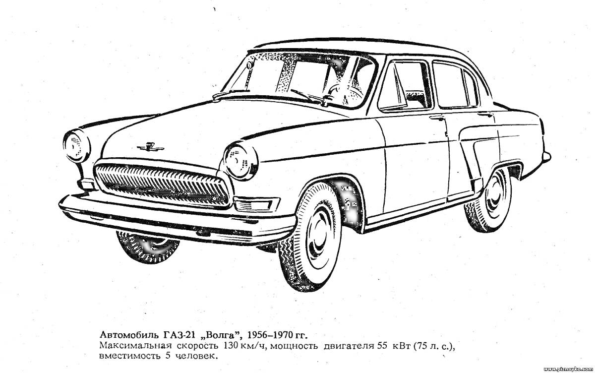Раскраска Автомобиль ГАЗ-21 