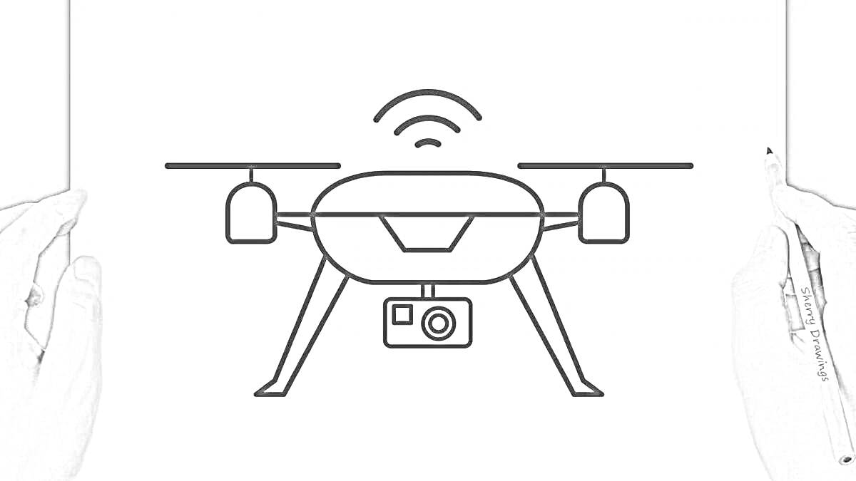 Раскраска Дрон с камерой и антеннами