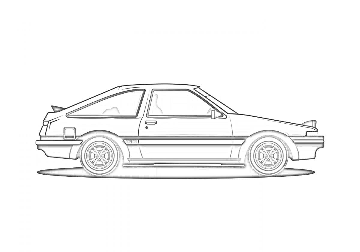 Раскраска Тойота АЕ86 в профиль в черно-белом стиле