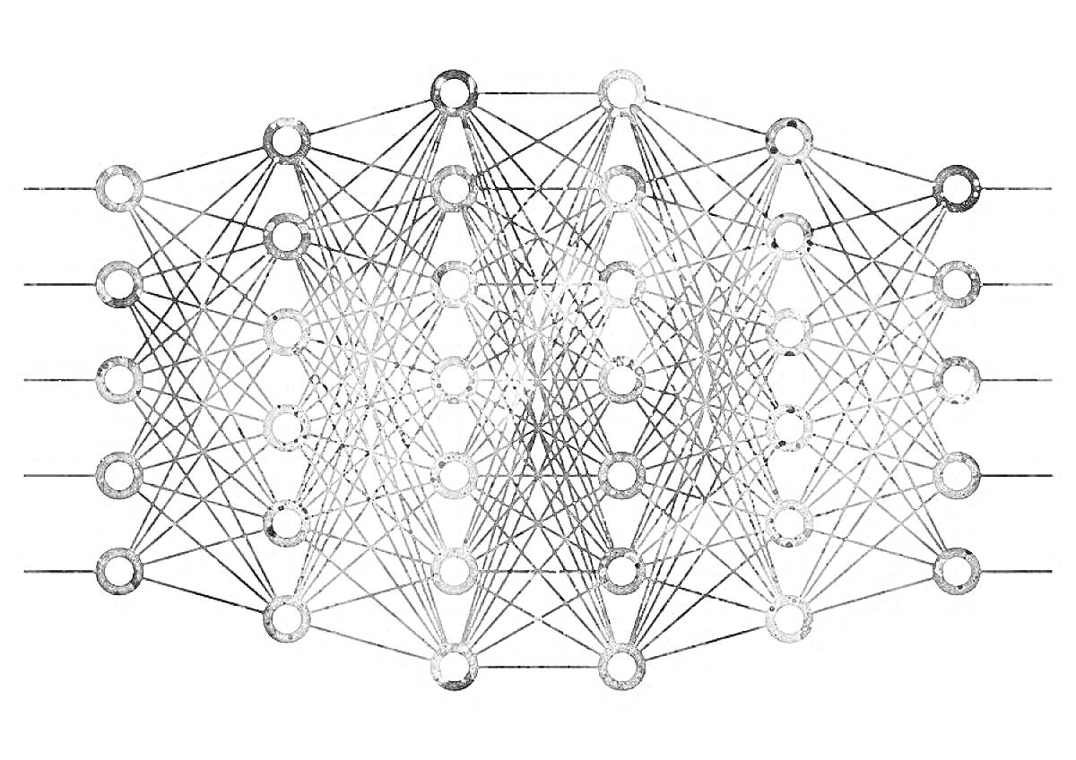 Схема искусственной нейронной сети с узлами и связями