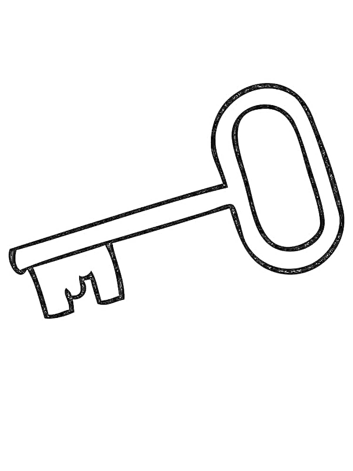 Раскраска Ключ с овальным кольцом и зубцами