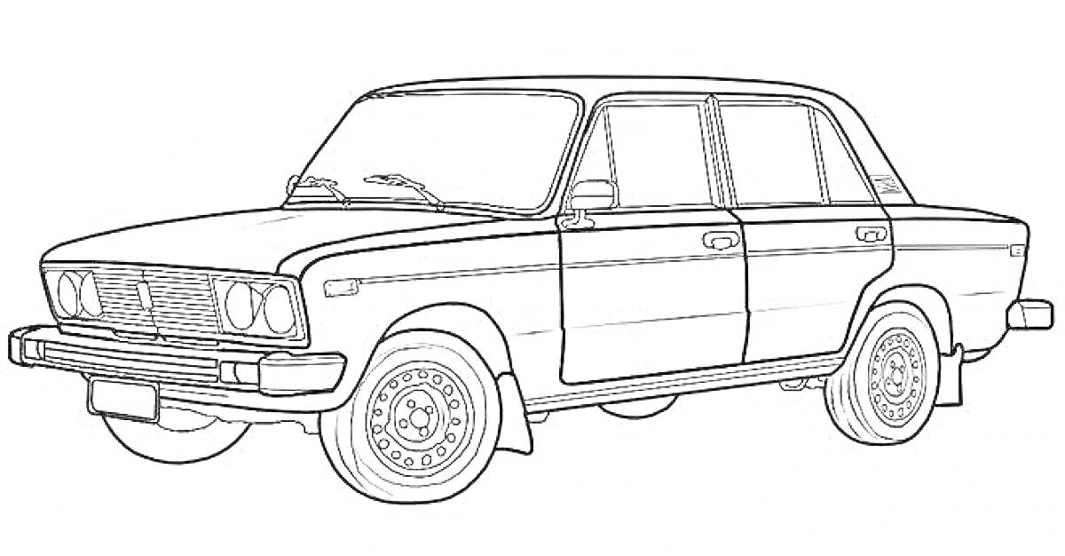 На раскраске изображено: ВАЗ, Колёса, Фары, Зеркало
