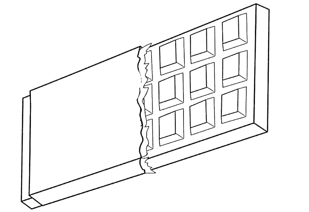 Раскраска шоколадка в обертке, частично развернутая, 10 кусочков на плитке